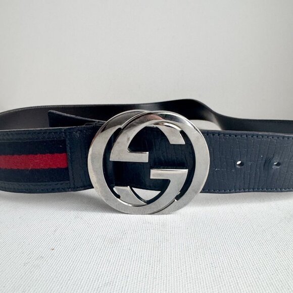 Gucci Blue Red Webstripe GG Logo Belt 38"-40" - Picture 3 of 8